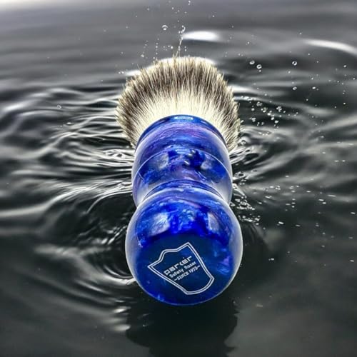Parker ¡°Blue Storm¡± Deluxe Synthetic Shaving Brush & Stand ? 24?mm Knot, Iridescent Resin Handle, Ergonomic 122?mm Length, Handmade with a High Bristle Density for Rich Lather