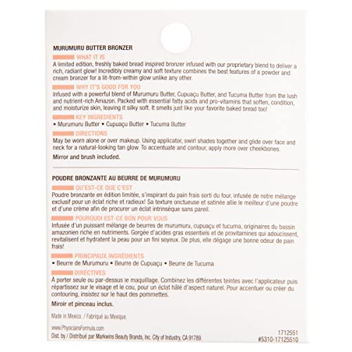 Physicians Formula Murumuru Bread & Butter Bronzer Baked, Moisturizing, Silky All-Day Glow, Dermatologist Tested, Hypoallergenic, Vegan & Cruelty-Free