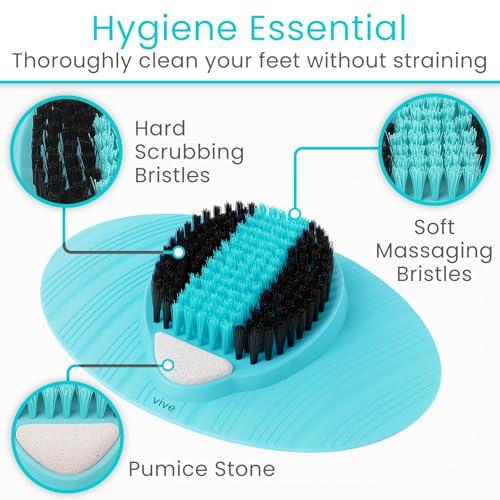 Vive Foot Scrubber for Shower Floor - Feet Cleaner for Dead Skin with Pumice Stone - Massager and Brush Exfoliating - Callus Remover, Improve Circulation and Relieves Pain - Nonslip Suction Cups