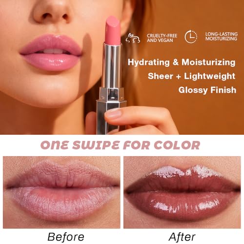 Kaely Honey Lipstick Tinted Lip Balm, Hydrating Shine Lipstick for Women Dry Lips, Moisturizing Nourishing Glossy Lip Gloss Stain Makeup, Sheer Lightweight, Vegan & Cruelty-Free, 00