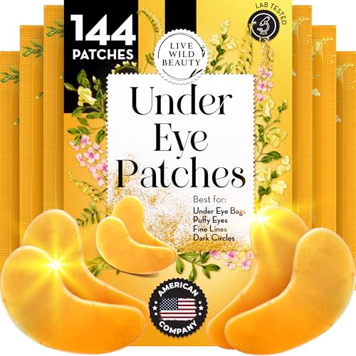 PatchRx Gold Under Eye Patches (144 Patches) for Puffy Eyes and Dark Circles with Pure Collagen, 24K Eye Gel Pad Masks for Reducing Eye Bags, Puffy Dark Circles, Wrinkles, and Fine Lines