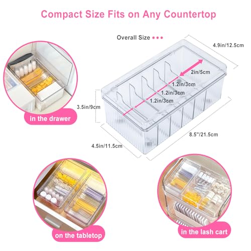 Lash Extension Organizer and Storage, Lash Cart Organizer for Lash Techs, Eyelash Extension Supplies Organizer Storage Box, Acrylic Lashes Supplies Container, Eyelash Beauty Organizer with Lid Clear