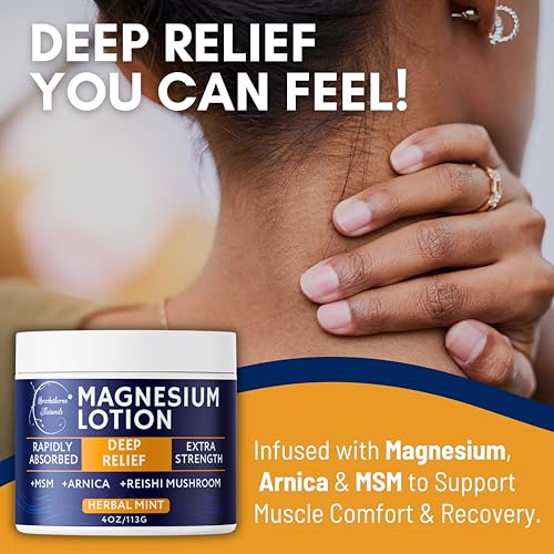 Magnesium Lotion for Muscle Recovery, Soreness & Daily Support | Topical Magnesium Cream with Arnica, MSM & Reishi Mushroom | Deep Relief Cream for Legs, Joints & Body | 4oz by Brookethorne Naturals