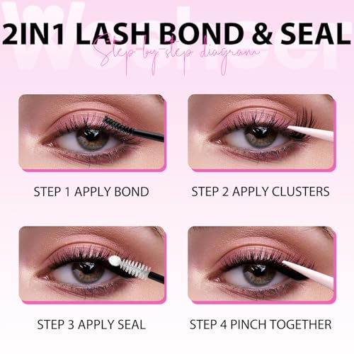 Lash Glue Bond and Seal Waterproof Long Lasting Strong Hold 2 in 1 Eyelash Glue Lash Bond and Seal Cluster Eyelash Waterproof Lash Cluster Glue for DIY Lash Extensions - Black