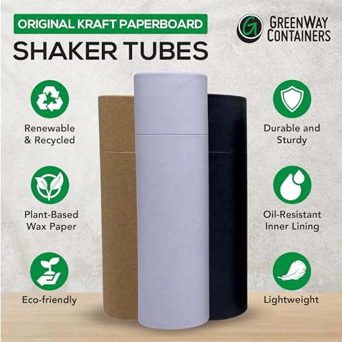 GreenWay 4oz / 115g Small Kraft Paper Shaker Tubes with Sifters & Lids - 10 Pack Biodegradable Containers for Powdered Cosmetics - Fully Compostable Spice Sifting Tubes ? White