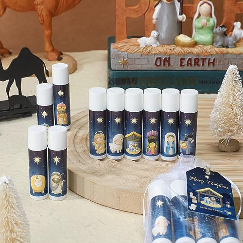 50 Pcs Christmas Nativity Lip Balm Gifts Bulk Christmas Beauty Stocking Stuffers Gift Basket Stuffers Christian Religious Holiday Party Mini Gifts for Clients Salon Xmas Treat Goodie for Women Men