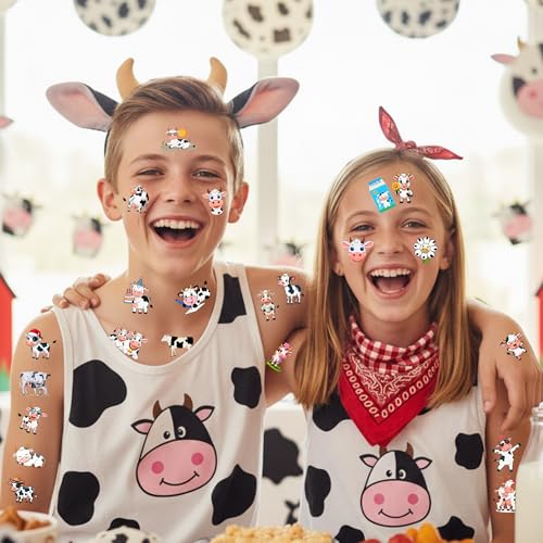 Cow Temporary Tattoos | Cute Cow Birthday Party Decorations Stickers Party Favors Supplies Accessories D?cor Gift Idea For Kids Boy Girl Teen Adult 60Pcs 4 Sheets Pre-cut
