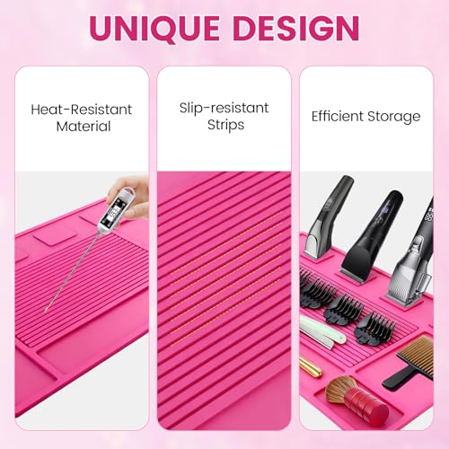 Magnet Barber Mats for Clippers, Barber Station Organizer Mat with 4 Magnets, Barber Matt Organizer Station, Professional Anti-Slip Heat-Resistant Silicone Pad for Hairstylist