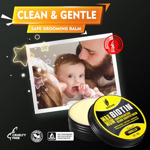 Biotin Beard Balm for Men ? Vanilla Beard Balm for Growth & Styling ? With Castor Oil, Jojoba & Shea Butter ? Softens & Thickens ? 2 OZ
