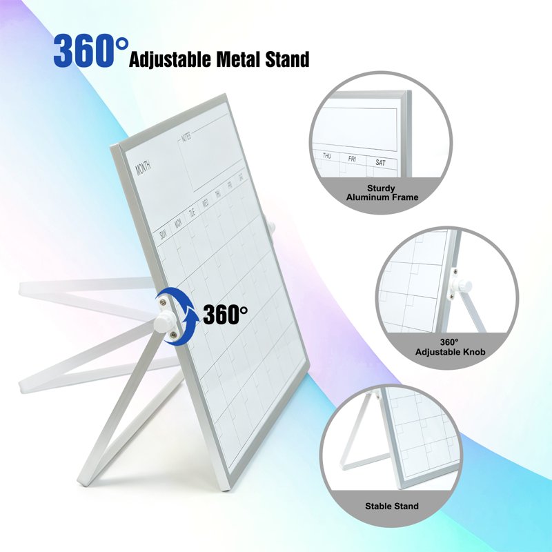 Double-Sided Magnetic Desktop Whiteboard with Stand, 16x12 inches, Office & Home Use