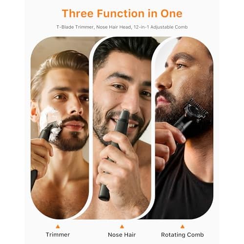 [2026 Upgraded] Beard & Nose Hair Trimmer Kit, [All-in-One] 12 in 1 Rotating Comb, Travel Body Hair Electric Shaver for Men, USB-C Fast Charging, Painless Razor Waterproof Wet/Dry, Black(Pack)