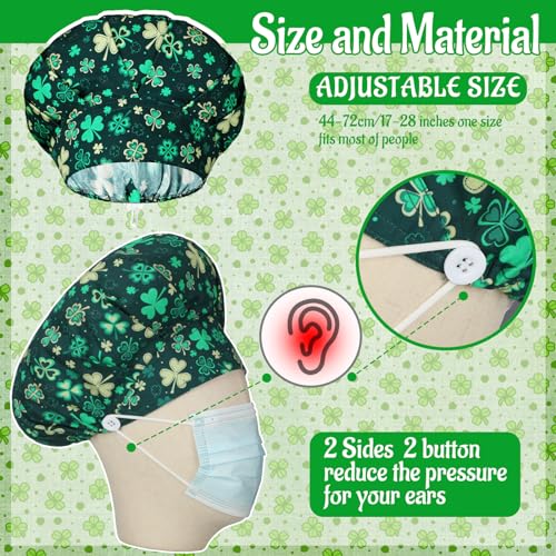 Jadive 6 Pcs Scrub Cap with Buttons Adjustable Working Hats Surgical Cap with Sweatband for Women Men