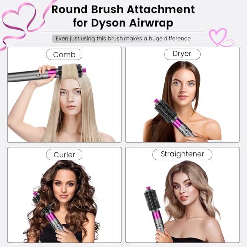 Upgraded Round Volumizing Brush Attachment Compatible with Dyson Airwrap HS01 HS05 HS08 Accessories, Upgraded Bristles for Dry Hair Add Volume Style Bangs Smooth Hair Rose