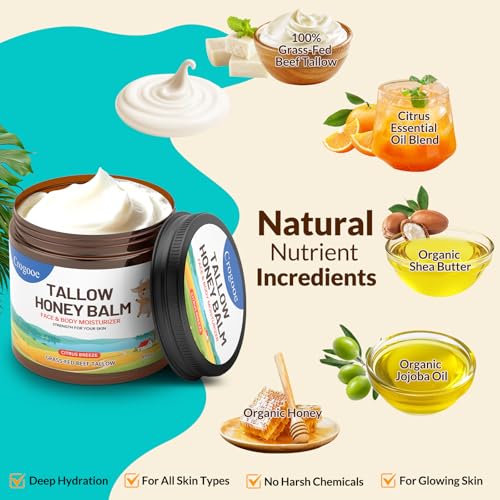 Beef Tallow for Skin - 100% Grass Fed - Whipped Tallow and Honey Balm£¬Moisturizer Cream for Face & Body -Natural Organic Formula for Dry & Sensitive Skin (Citrus Breeze) (4 oz)