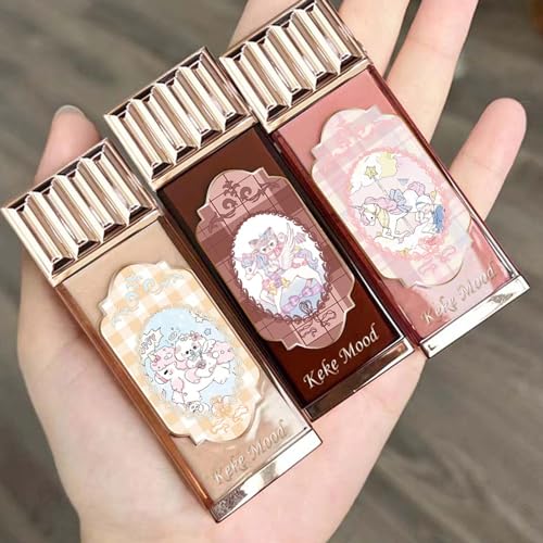 3Pcs Matte Nude Lip Gloss Set, 3 Colors Silky Velvet Lipstick with Cute Chocolate Shape Package, Non-stick Cup Long Lasting Waterproof Lip Stain Lip Tint, Daily Professional Lip Makeup