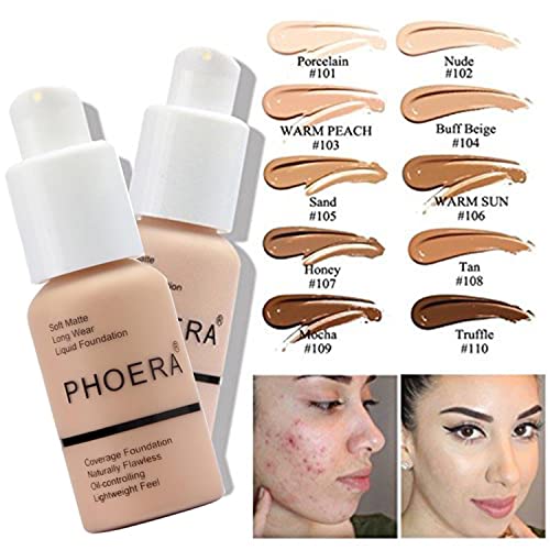 PHOERA Foundation Full Coverage,PHOERA Concealer Lightweight Full Coverage,PHOERA Makeup Long Lasting Wrinkles Matte Natural Finish for a Flawless Complexion (104 Buff Beige+104#CUSTARD)
