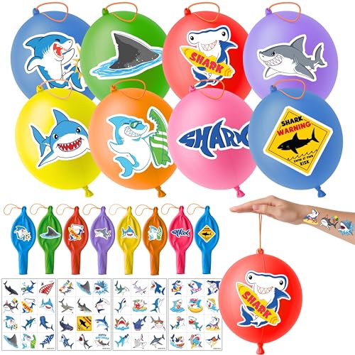 72 PCS Shark Party Favors ? 48 Pre-Cut Temporary Tattoos & 24 Shark Punch Balloons Themed Birthday Party Decorations Supplies Favors Gifts Goodie Bag Fillers Classroom Rewards for Boys Girls