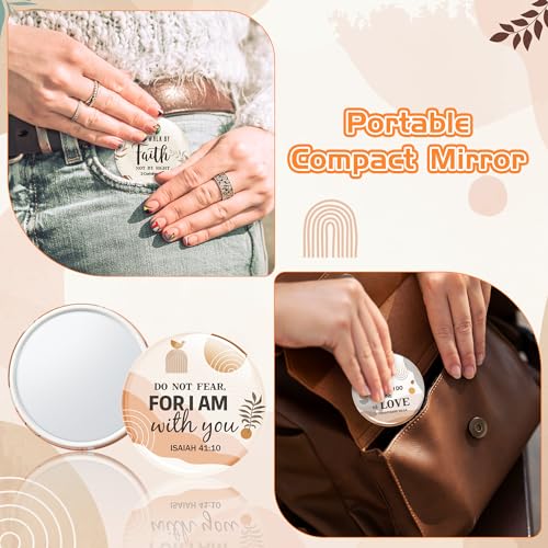 Y1tvei Bible Verse Compact Mirrors - 72Pcs Boho Christian Gifts Bulk Bible Verse Mini Compact Mirrors Inspirational Small Portable Round Pocket Makeup Mirror for Purse Church Party Favors for Women