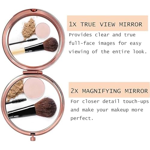10 Pieces Sublimation Blank Magnifying Compact Mirror for Purses with 2 x 1x Magnification, Rose Gold Folding Mini Pocket Double Sided Travel Makeup Mirror,Perfect for Purse, Pocket Mirror for Gift