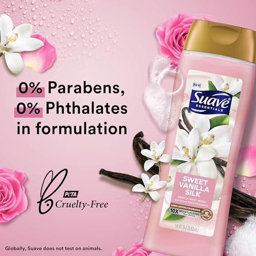 Suave Body Wash Variety 2-Pack, Sweet Vanilla Silk + Coconut Kiss ? Gentle Body Washes with Blend Oil Essence, 18 Oz Ea