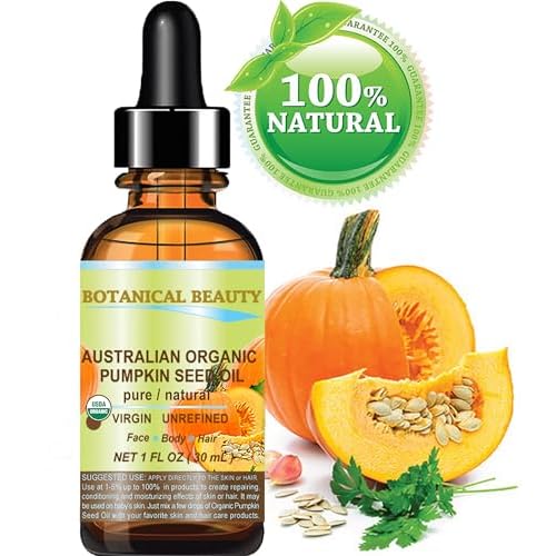 Botanical Beauty Australian ORGANIC PUMPKIN SEED OIL 100% Pure Natural Virgin Unrefined Cold Pressed Carrier Oil. 1 Fl.oz.- 30 ml. for Face, Skin, Hair, Lip, Nails