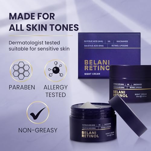 ABERA BELANI Retinol Night Cream For Women, Dark Spot Remover, Melasma Treatment, Reduce Fine Lines, Anti-Wrinkle, Anti-Aging Neck and D?collet? For Face (1 Box + Gift Eyelash Serum)