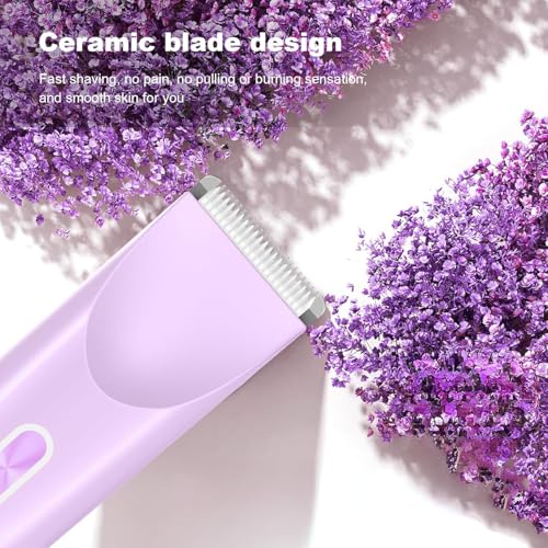 Bikini Trimmer for Women Dual Head,Painless Electric Razors,Bikini Shaver for Pubic Hair, Face, Legs(Lavender Purple)