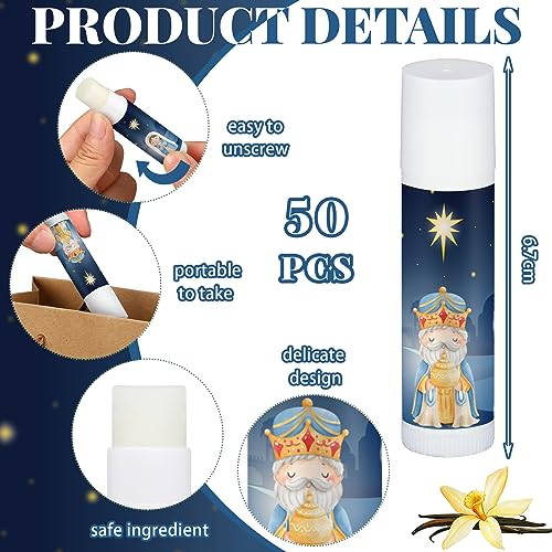 50 Pcs Christmas Nativity Lip Balm Gifts Bulk Christmas Beauty Stocking Stuffers Gift Basket Stuffers Christian Religious Holiday Party Mini Gifts for Clients Salon Xmas Treat Goodie for Women Men