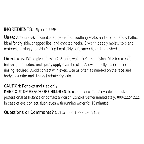 A+Health Pure Glycerin, 16 Fl Ounces, Softens and Moisturizes Dry Skin, Vegetable Based, Paraben, Phthalate Free, Multi-Purpose, 99.5% Anhydrous, Made in USA