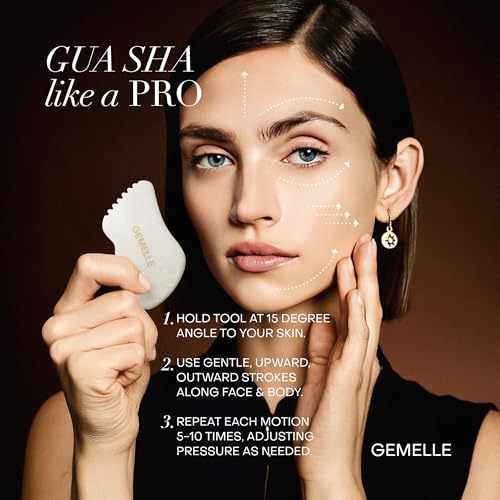 GEMELLE White Jade Gua Sha Tool | 10x Award Winner | Pure Jade Gua Sha Stone, Face Sculpting Tool, Gua Sha Facial Tools, Lymphatic Massage, Body Gua Sha Tool, Guasha Tool for Face | Gifts for Women