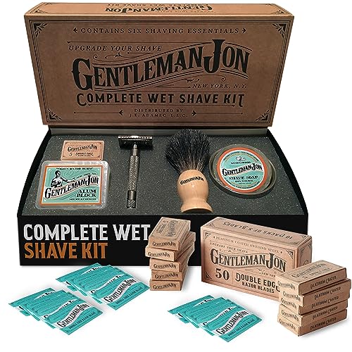 Gentleman Jon Deluxe Shaving Collection - Safety Razor Shaving Kit & 50-Pack Platinum Double Edge Razor Blades - Complete Wet Shave Set for Men - Effortless, Smooth, and Comfortable Shaves
