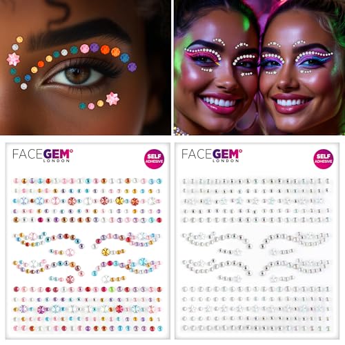 2 PCS Face Gems ? Face Jewels - Self-Adhesive Rhinestone Face Jewels for Makeup, Party & Rave Looks - Eye Gems, Face Glitter, Self- Adhesive Festival Gems, Glitter Tattoo, Face Gems (Multicolor)