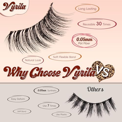 Natural Lashes 0.05mm PBT Fiber Lightweight Wispy Lashes, 0.1mm Superfine Invisible Clear Band 14mm False Eyelashes, 5 Pairs Fake Eyelashes Wispy Cat Eye Lashes(Glitz-5 Pairs Lashes Pack)