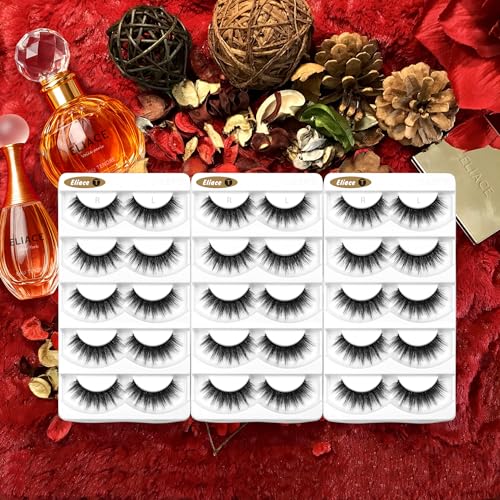 Eliace False Eyelashes Natural look Cat Eye Lashes Wispy Strips 15 Pairs 3D Mink Lashes Fake Eyelashes Faux Fluffy,Winged Fox Eyelashes, Soft Thin Band Comfortable Reusable False Lash 13MM,Hye Style