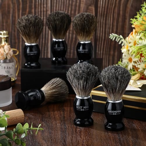 Groomsmen Gift Set of 6 Badger Hair Shaving Brushes with Ergonomic Wooden Handles for Weddings and Celebrations, Best Man, Groomsmen Gifts Wedding Favor