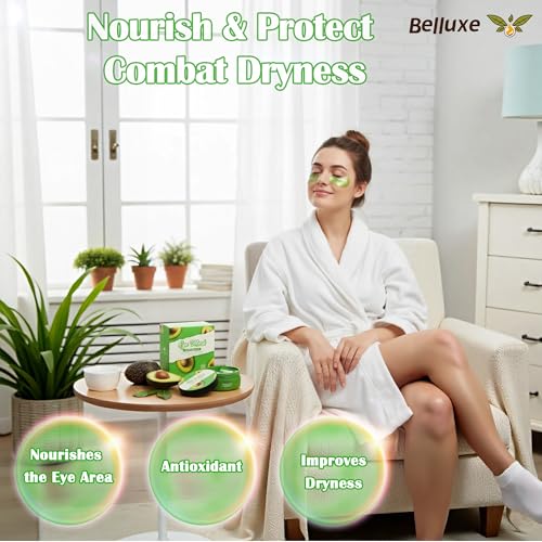 Avocado Eye Mask ? Nourishing & Moisturizing Eye Gel Patches for Dry Skin & Wrinkles, Hydrating Under Eye Mask for Collagen Boost