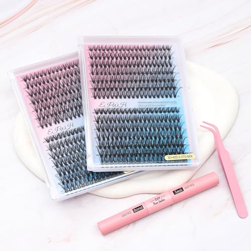 DIY Lash Extension Kit Volume Lash Clusters 30D+40D D Curl Individual 280 pcs Lashes Lash Clusters Kit Thick Eyelash Extension Kit Lash Bond Seal Lash Tweezers (300D&40D, Lash Kit)