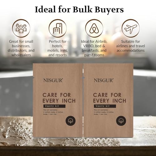Cotton Pad Cotton Swab and Nail File Kit Kraft Paper Individually Wrapped 100 PCS Hotel Vanity Kit Hotel Supplies and Toiletries Bulk