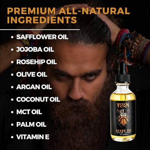 Veien Beard Oil for Men - White Tea Beard Oil for Growth, Softening & Conditioning-Moisurizes Dry Skin, Stops Beard Itch & Dandruff-Premium Mens Beard Conditioner & Grooming Oil-Made in USA -2oz