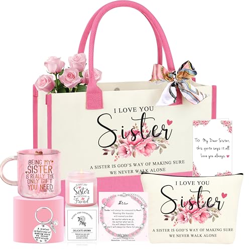 Sister Gifts, Mothers Day Birthday Gifts for Sister, Christmas Valentines Day Unique Present Basket Set of 7