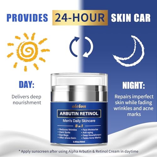 8-in-1 Face Cream for Men, mens face moisturizer with Alpha Arbutin, Retinol, Collagen and Hyaluronic Acid, Anti-Aging Face Cream for Men, Eye Bags Treatment & Wrinkle Cream 2.03oz