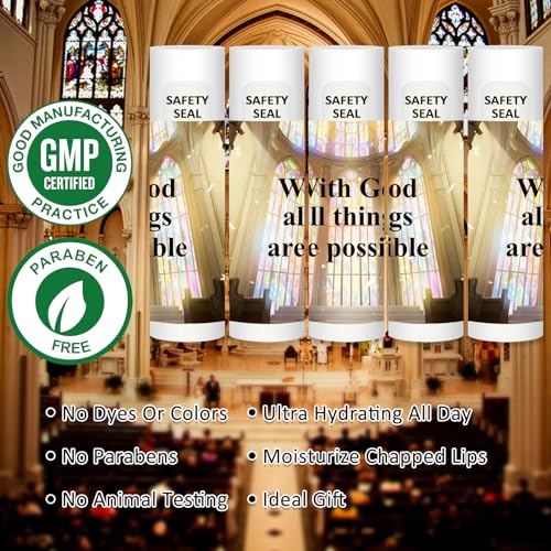 DMSKY 60 Lip Balm Bulk, Christian Gift for Women Men Faith Religious Moisturizing Lip Care Product Stocking Stuffers with Inspirational Scripture Happy Moment Praise God for Friend