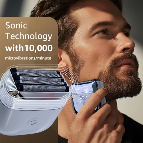 Electric Foil Shavers for Men - 5 Floating Blades Mini Electric Razor for Beard, Big LED Display, 2 Gears Adjustable Face Razor IPX7 Waterproof for Travel & Home, USB-C Wet Dry Cordless Mens Shaver