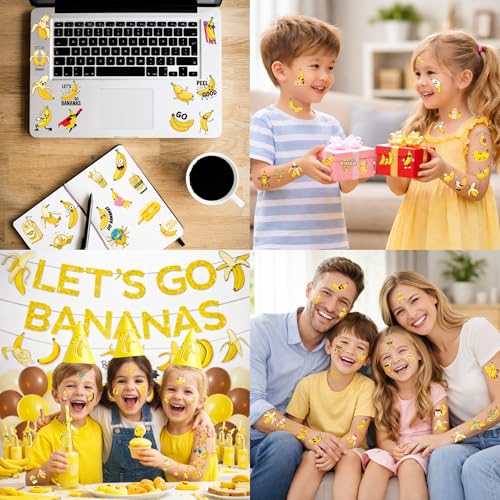 Banana Temporary Tattoos 96Pcs Yellow Banana Tattoos for Kids Birthday Party Supplies Favors Tattoos Sticker Super Cute Gifts Fruits Theme Party Decorations Girls Boys Classroom School Prizes Carnival