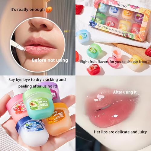 Lip Balm Lip Moisturizing Set 8 kinds of fruit flavor lip mask,4-in-1 lip care is suitable for dry peeling, dark sunken, reducing lip lines, moisturizing lipstick, and repairing lipstick