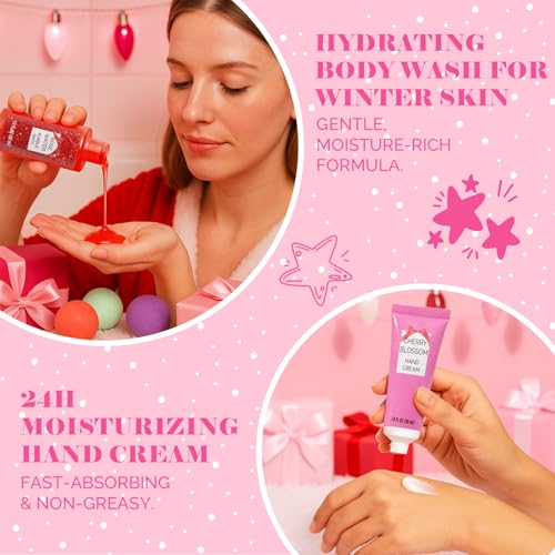 Christams Advent Calnedar, Pink Mom Gift for Hoilday, Beauty Advent Calendar for Daughter Girls, Christmas 24Day Countdown Calendar, Bath Set with Bath Bomb Hand Cream Body Lotion Christmas Sock