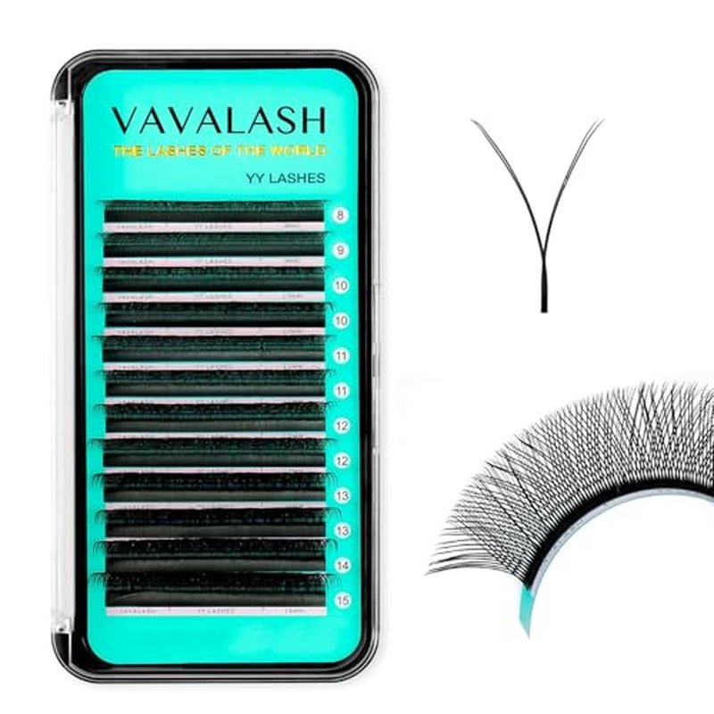 VAVALASH Y Lash Extensions D Curl 0.05mm 8-15mm Mix Tray Easy Premade Volume 4D Fans Eyelash Extension YY Type Natural Volume Lashes Extension Soft Matte Black Lashes (YY-0.05-D-8-15mm)