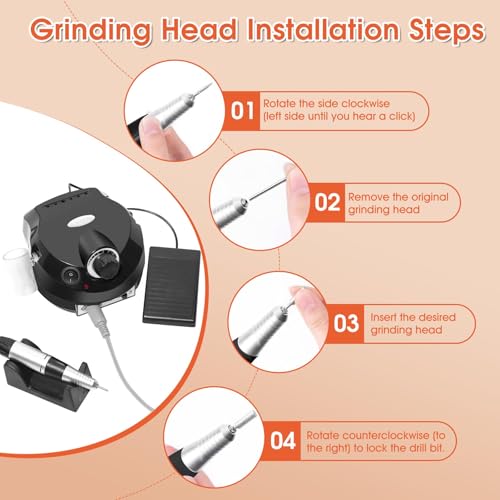 Electric Nail File, Nail Drill Machine, Adjustable Speed Electric Nail Drill Machine Kit with Foot Pedal, Manicure Pedicure Set for Salon Home Use