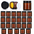 24 Pack 4oz Amber Glass Jars, Round Empty Cosmetic Jars with with Black Lids and Inner Liners, Reusable Glass Travel Containers for Homemade Creams, Candle, Skincare, Lotion