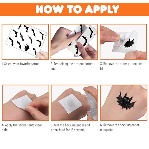 96 PCS Bat Halloween Pre-Cut Temporary Tattoos Birthday Party Decorations Supplies Favors Scary Halloween Bats Cute Decor Tattoo Stickers Gifts For Game Boys Girls Classroom School Prizes Reward